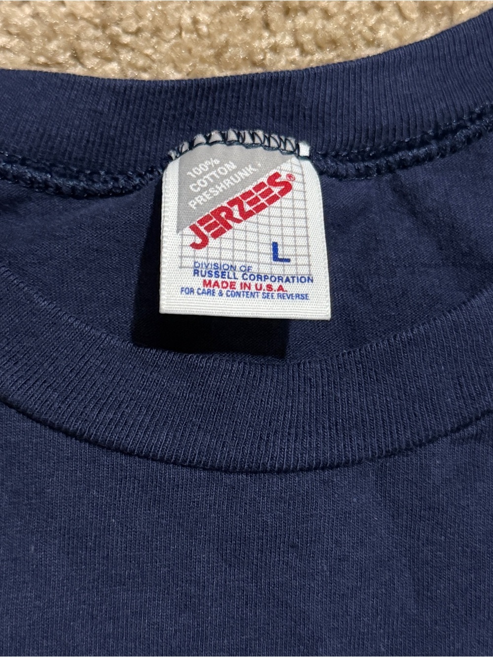 Vintage Jerzees Tank Top Shirt Adult Large Navy Mens Sleeveless Made in USA - Picture 3 of 4